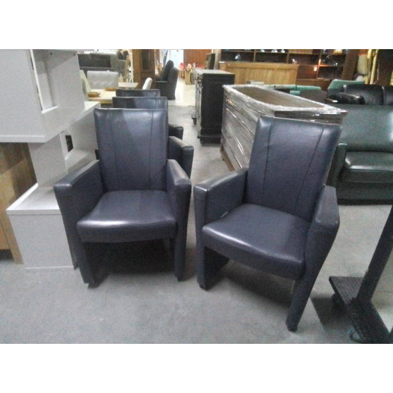 SERIE DE 4 FAUTEUILS A ROULETTES  CUIR BLEU 