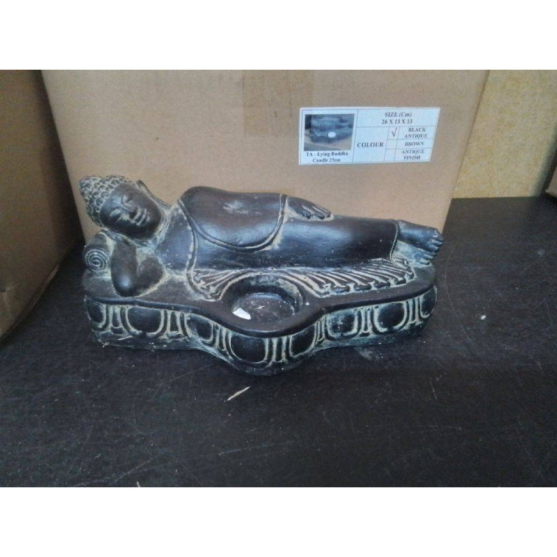 STATUETTE BOUDDHA COUCHE BOUGIE 25CM