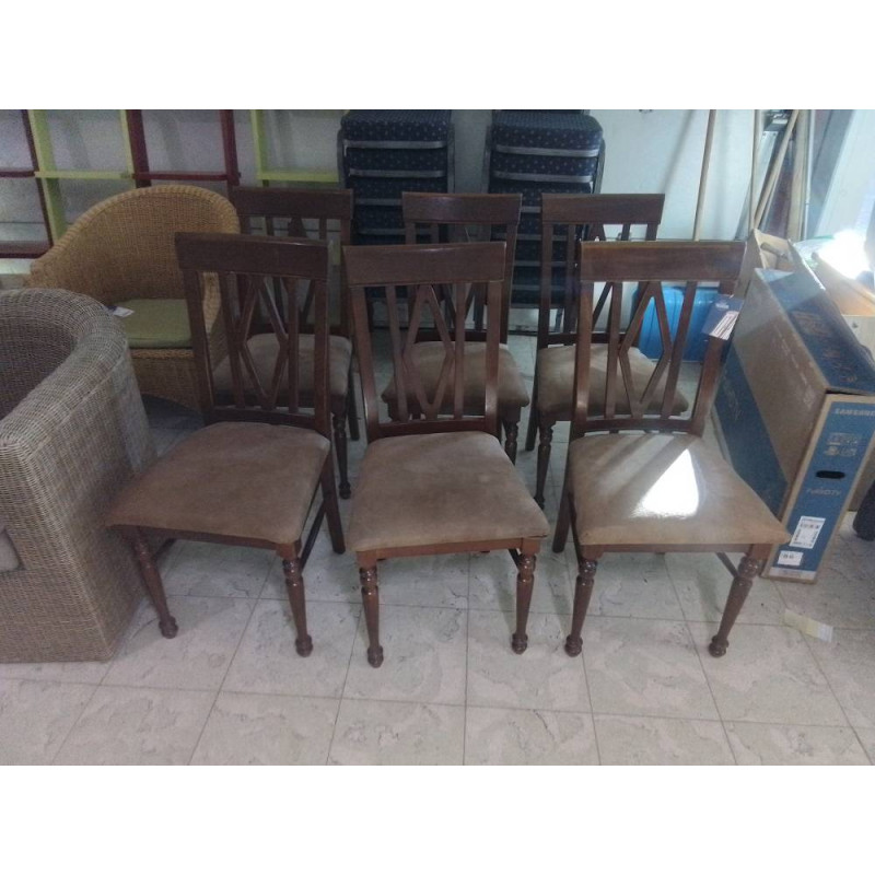 SERIE DE 6 CHAISES BOIS ET TISSU 