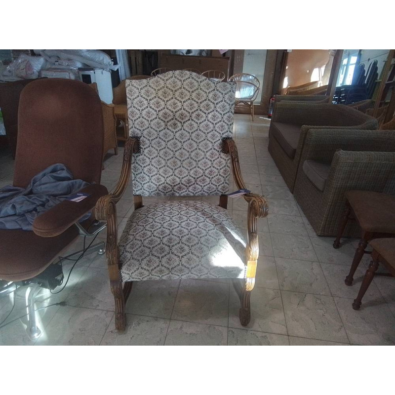 FAUTEUIL STYLE RENAISSANCE BOIS ET TISSU 