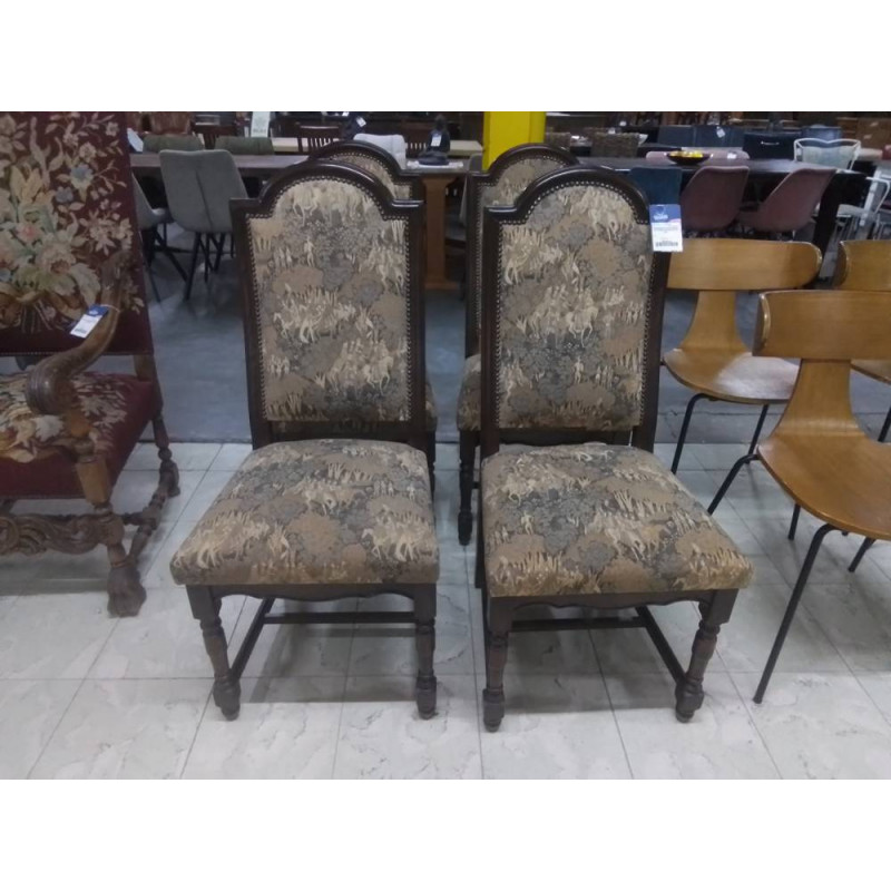 CHAISES BOIS FONCE ASSISE ET DOSSIER TAPISSERIE LOT DE 4