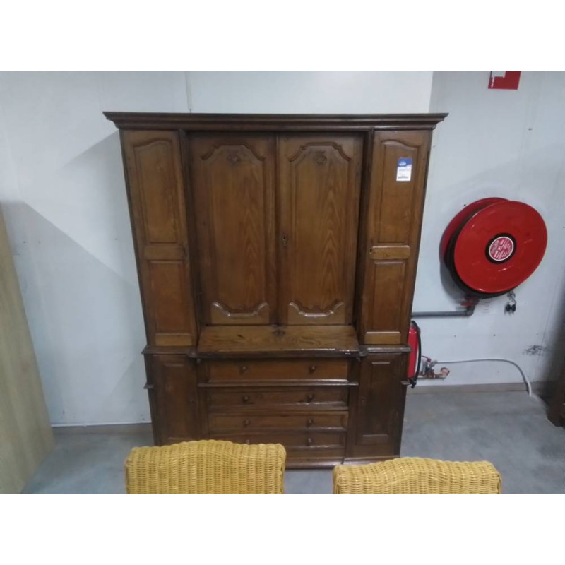 SECRETAIRE BOIS MASSIF ANCIEN 6 PORTES 4 TIROIRS