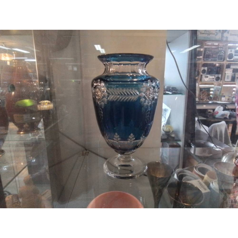 VASE VAL SAINT LAMBERT CRISTAL BLEU 27CM
