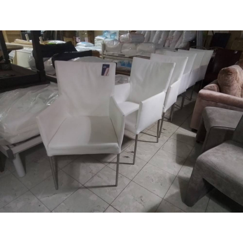 SERIE DE 6 CHAISES CUIR BLANC 