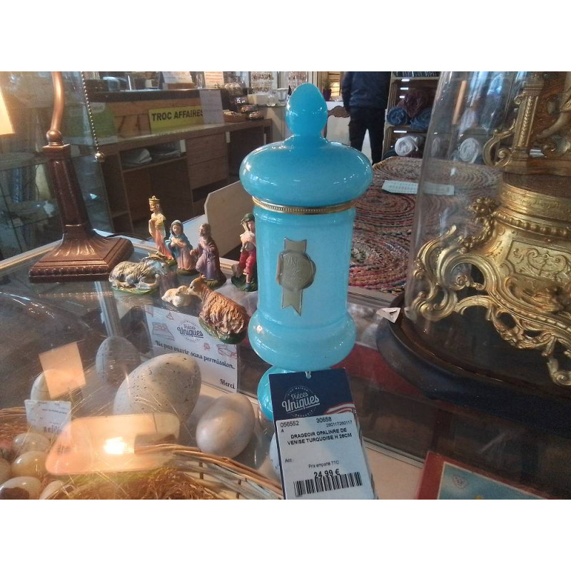 DRAGEOIR OPALINRE DE VENISE TURQUOISE H 26CM