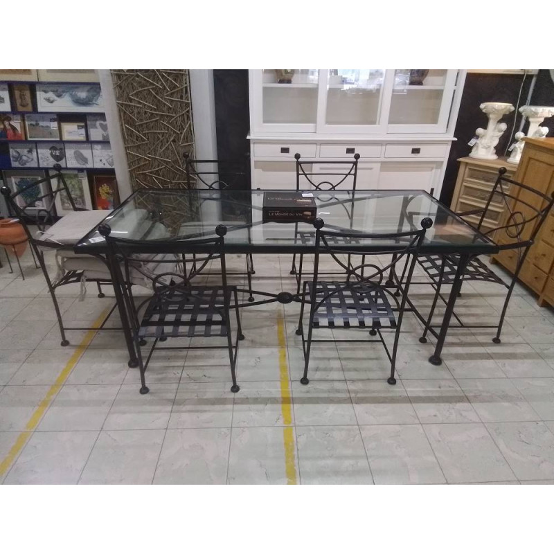 ENSEMBLE TABLE + 2 FAUTEUILS & 4 CHAISES FER FORGE