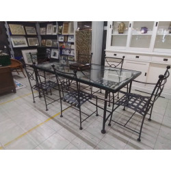 ENSEMBLE TABLE + 2 FAUTEUILS & 4 CHAISES FER FORGE