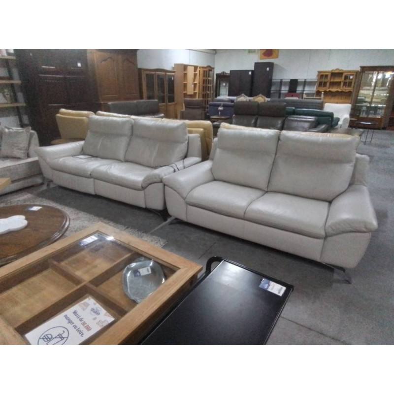 SALON CUIR GRIS 3 +2 AVEC 2 RELAX ELECTRIQUES