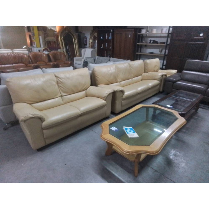 SALON 3+2+1 CUIR JAUNE 