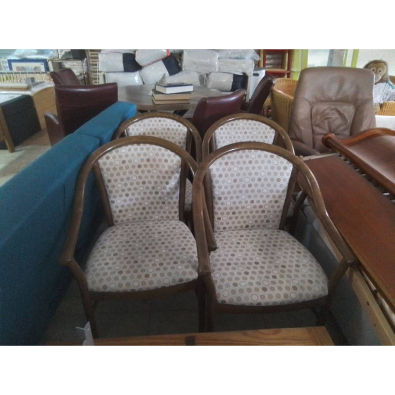 SERIE DE 4 CHAISES A ACCOUDOIRS BOIS ET TISSU 