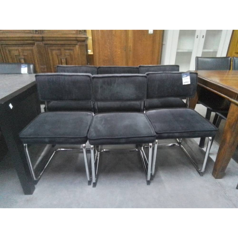 SERIE DE 6 CHAISES TISSU NOIR PIEDS CHROMES