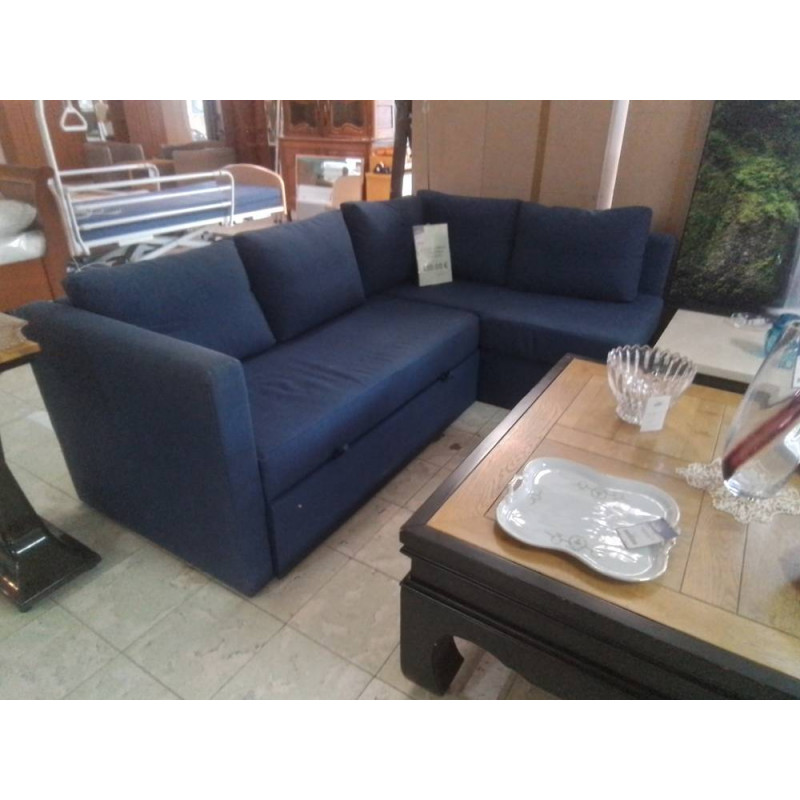 CANAPE D ANGLE CONVERTIBLE TISSU BLEU 