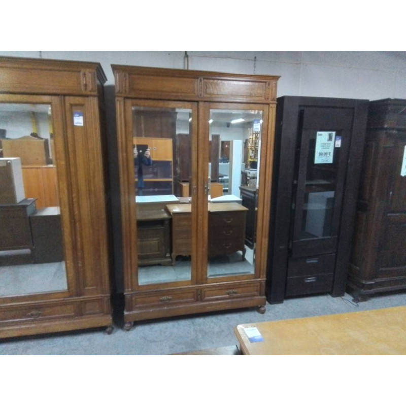 GARDE ROBE ANCIENNE CHENE 2 PORTES MIROIR