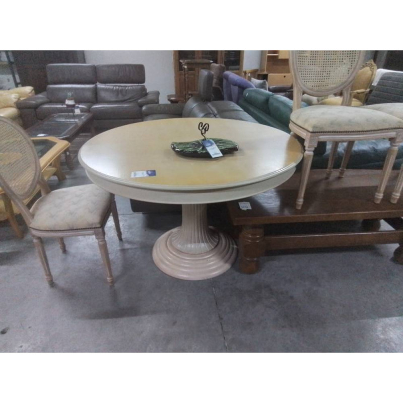 TABLE RONDE BOIS CERUSE PIED CENTRAL