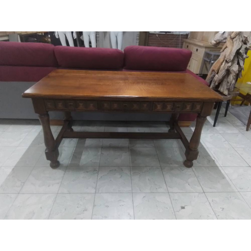 BUREAU TABLE CHENE MASSIF FONCE 3 TIROIRS