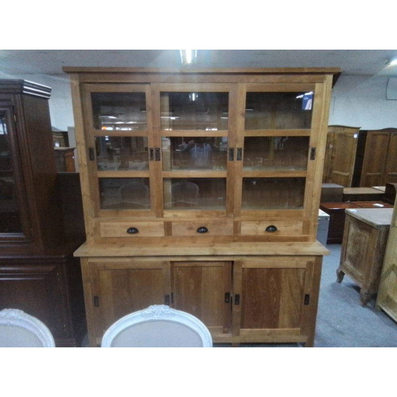 BUFFET 2 CORPS VITRE TECK MASSIF 186X53X218