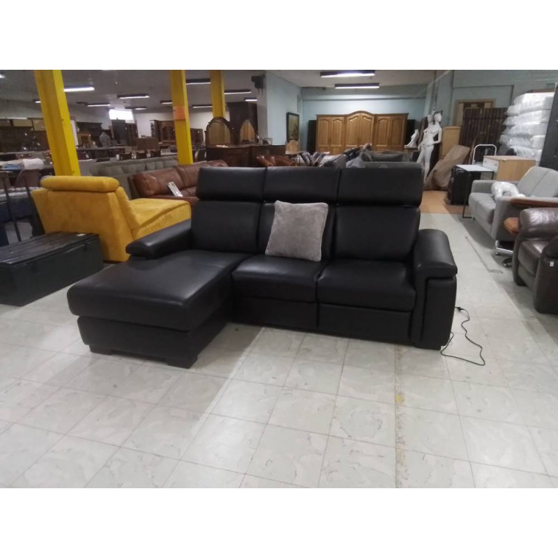 CANAPE D ANGLE POLTRONE SOFA CUIR NOIR AVEC 1 RELAX ELECTRIQUE