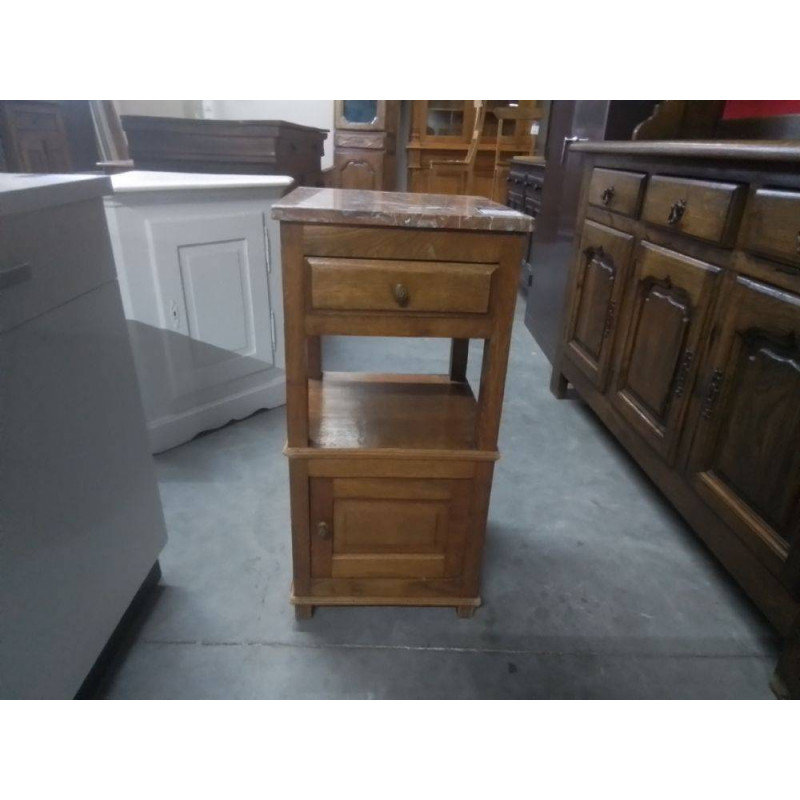 CHEVET CHENE 1 PORTE 1 TIOROIR DESSUS MARBRE