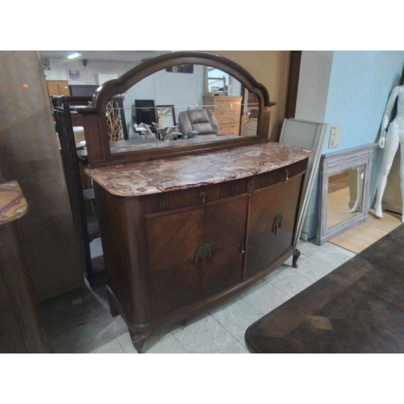 BUFFET BAS ANCIEN DESSUS MARBRE ET MIROIR A RESTAURER 