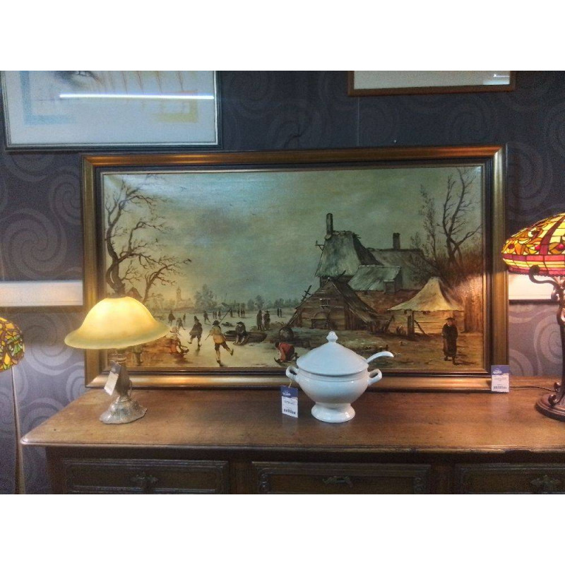 HUILE SUR TOILE SCENE HIVERNALE SIGNEE CADRE BOIS