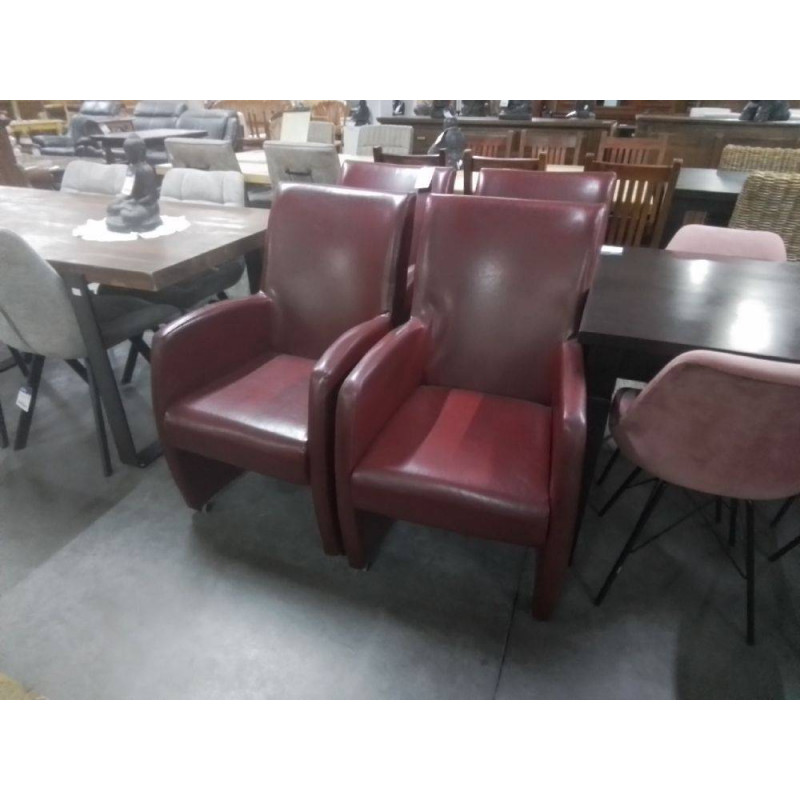 SERIE DE 4 CHAISES CUIR BRUN SUR ROULETTES 