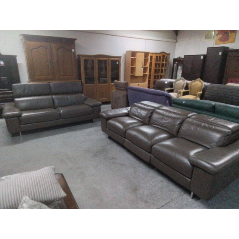 SALON BARDI ITALY CUIR GRIS 3+2 AVEC 3 RELAX ELECTRIQUES 