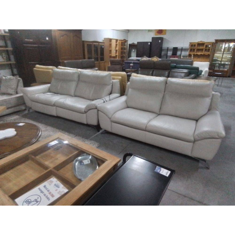 SALON CUIR GRIS 3 +2 AVEC 2 RELAX ELECTRIQUES