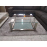 TABLE DE SALON CARREE PIIEDS EN ALU ET 2 PLATEAUX EN VERRE