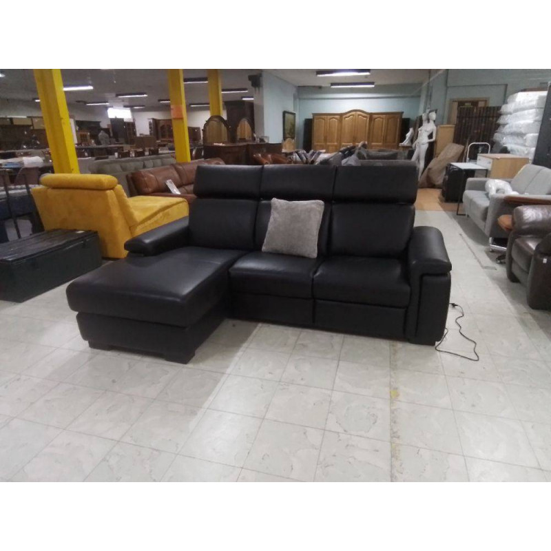 CANAPE D ANGLE POLTRONE SOFA CUIR NOIR AVEC 1 RELAX ELECTRIQUE