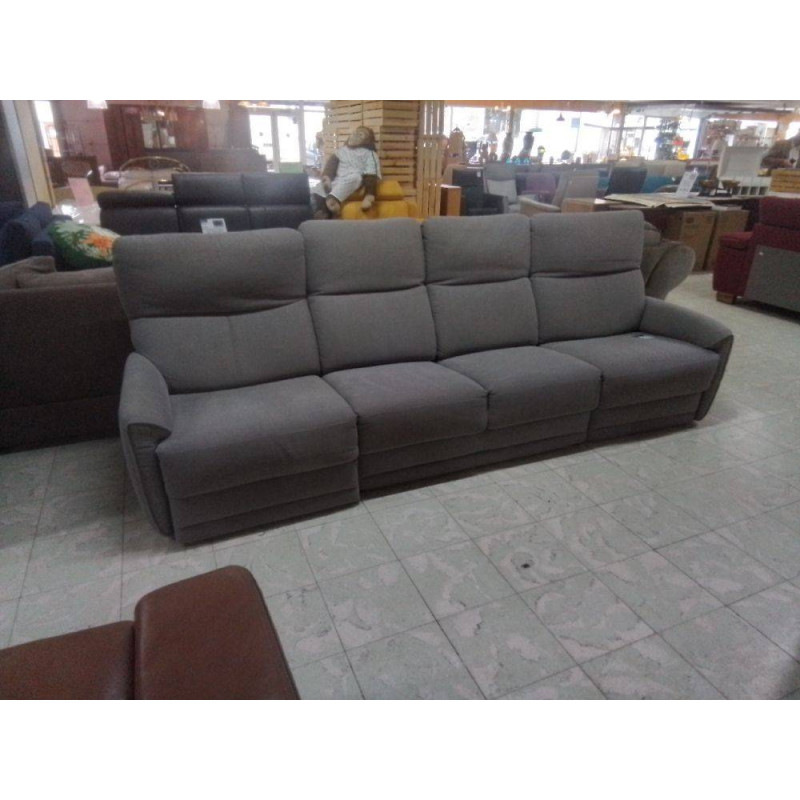 CANAPE 4 PLACES DONT 2 RELAX ELECTRIQUES TISSU GRIS CLAIR