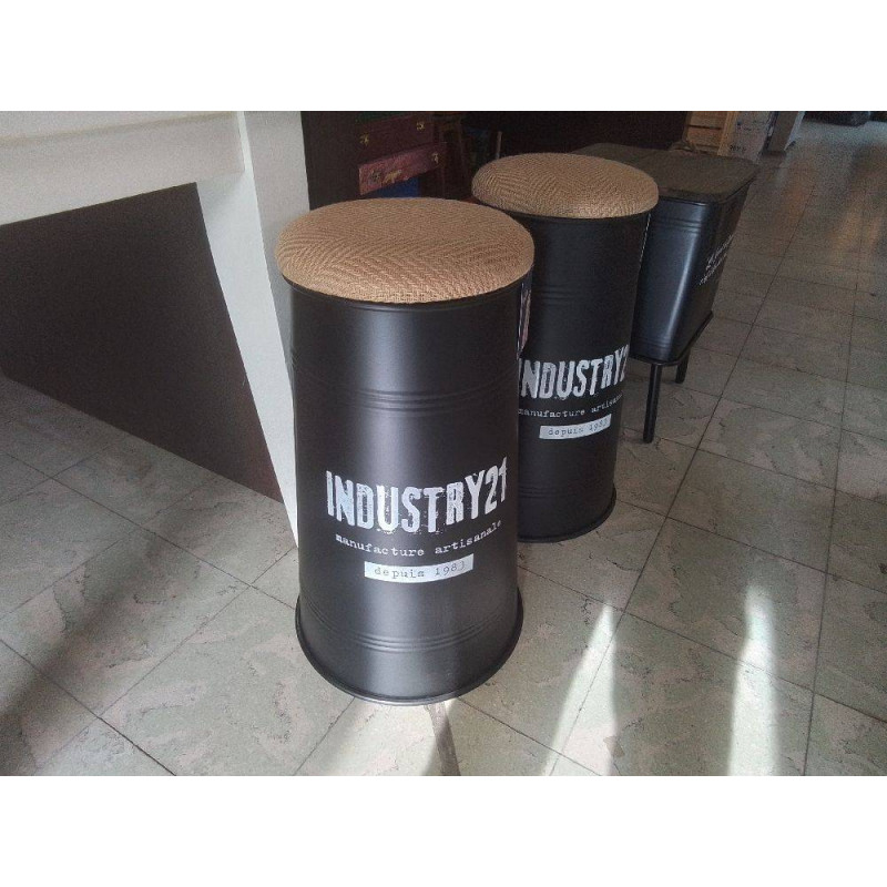 TABOURET DE BAR NOIR ASSISE EN JUTE 67CM