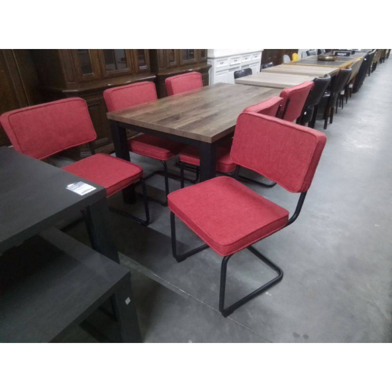 SERIE DE 6 CHAISES METAL ASSISE TISSU ROUGE 
