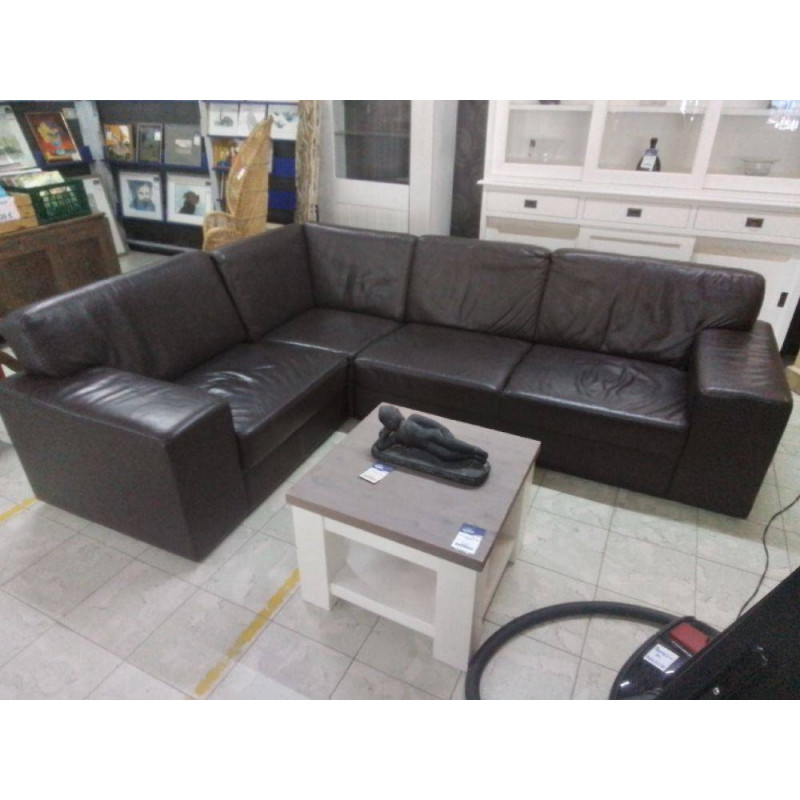 CANAPE D’ANGLE CUIR BRUN FONCE