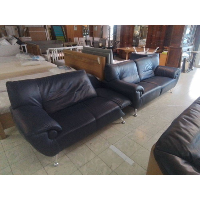 SALON 3+2+ POUF CUIR BLEU