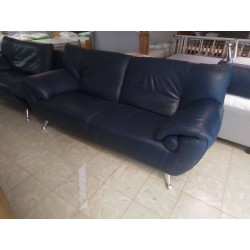 SALON 3+2+ POUF CUIR BLEU