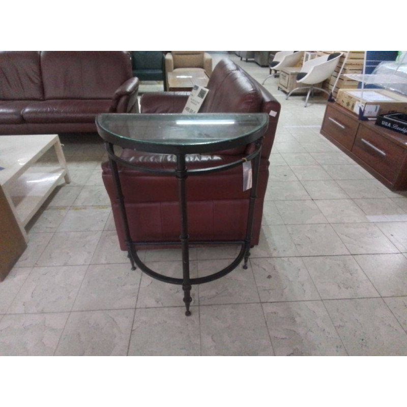CONSOLE DEMI-LUNE FER FORGE ET VERRE