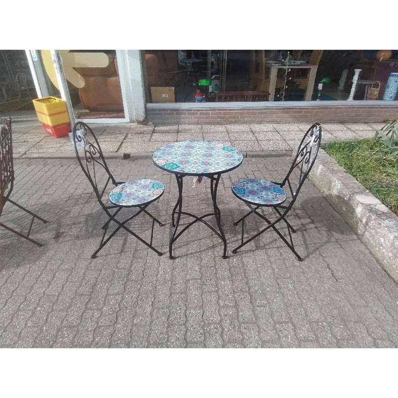 SET TABLE + 2 CHAISES PORTO METAL ET MOSAIQUE