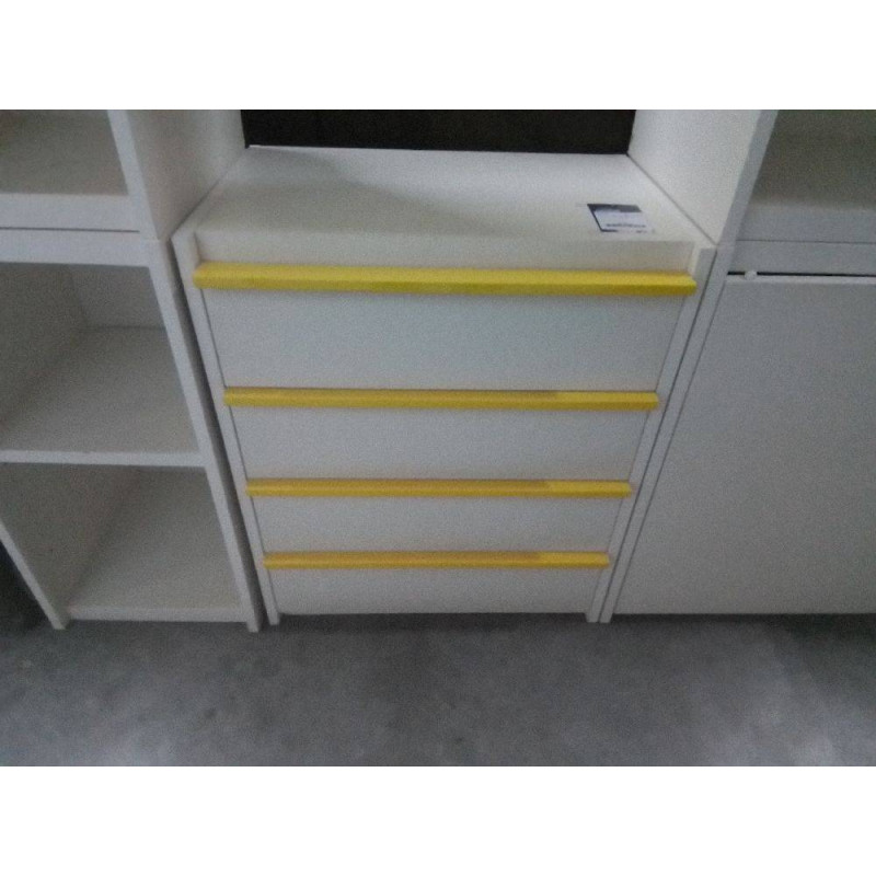 MEUBLE BAS 4 TIROIRS BLANC ET JAUNE