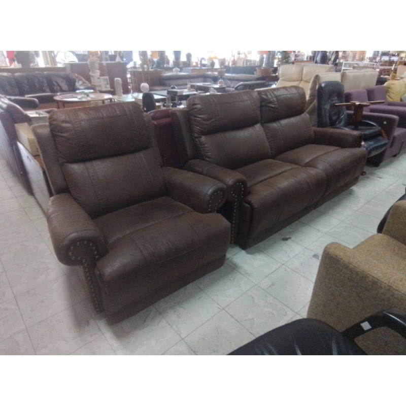 SALON 2 +1 TISSU BRUN 3 RELAX MANUELS 