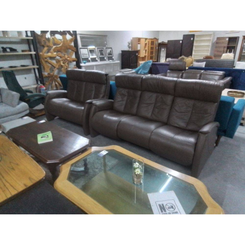 SALON 3+2 CUIR BRUN AVEC 2 RELAX MANUELS BARDI ITALIE 