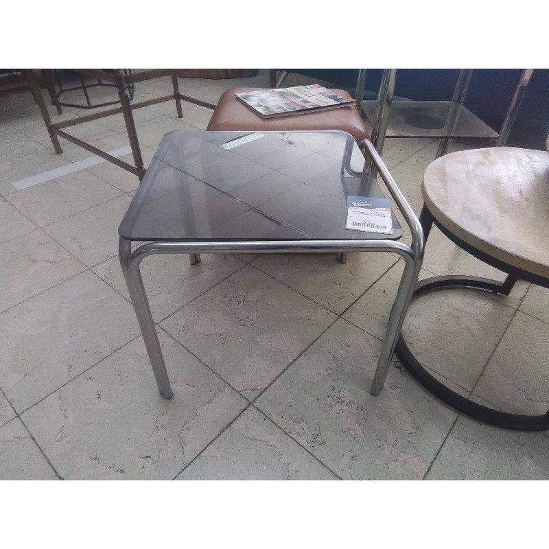 BOUT DE CANAPE VINTAGE CHROME ET VERRE FUME