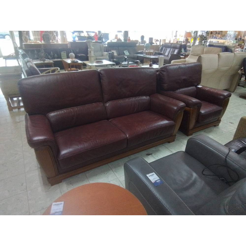 SALON CUIR BORDEAUX BOISERIE 2XL + 1