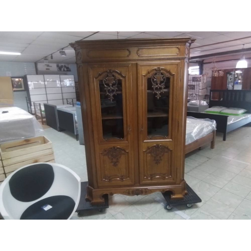 VITRINE 2 PORTES CHENE MASSIF STYLE LIEGEOIS 129X46X181