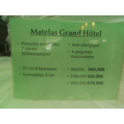 MATELAS GRAND HOTEL 90X200 30CM RESSORTS ENSACHÉS