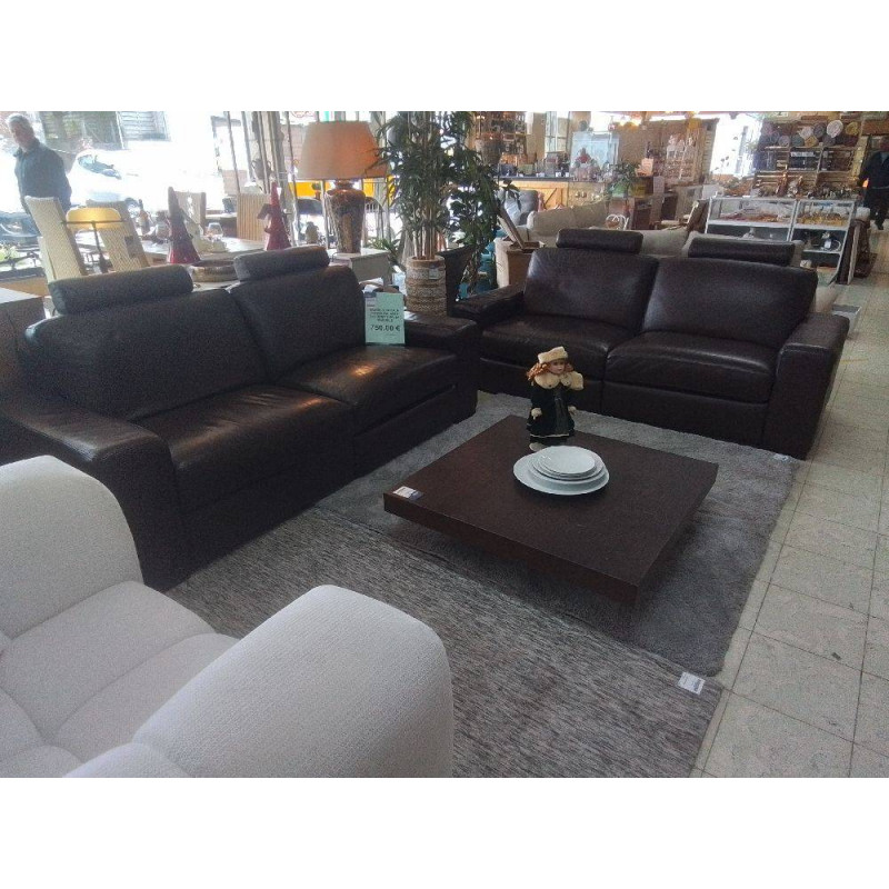 SALON CUIR BRUN FONCE ITALSOFA 2+2 DONT 2 RELAX MANUELS