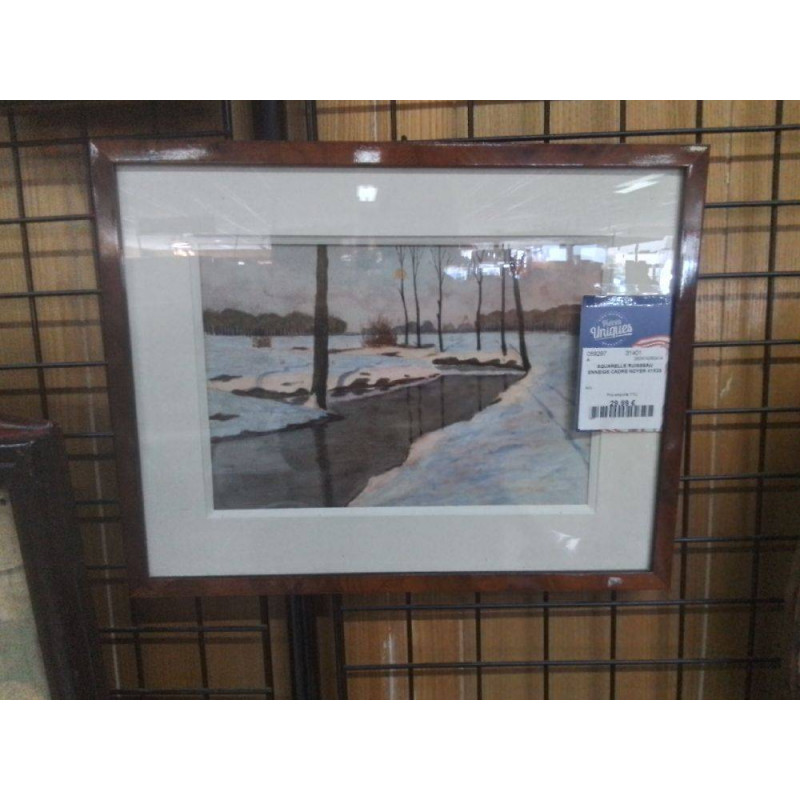 AQUARELLE RUISSEAU ENNEIGE CADRE NOYER 41X33