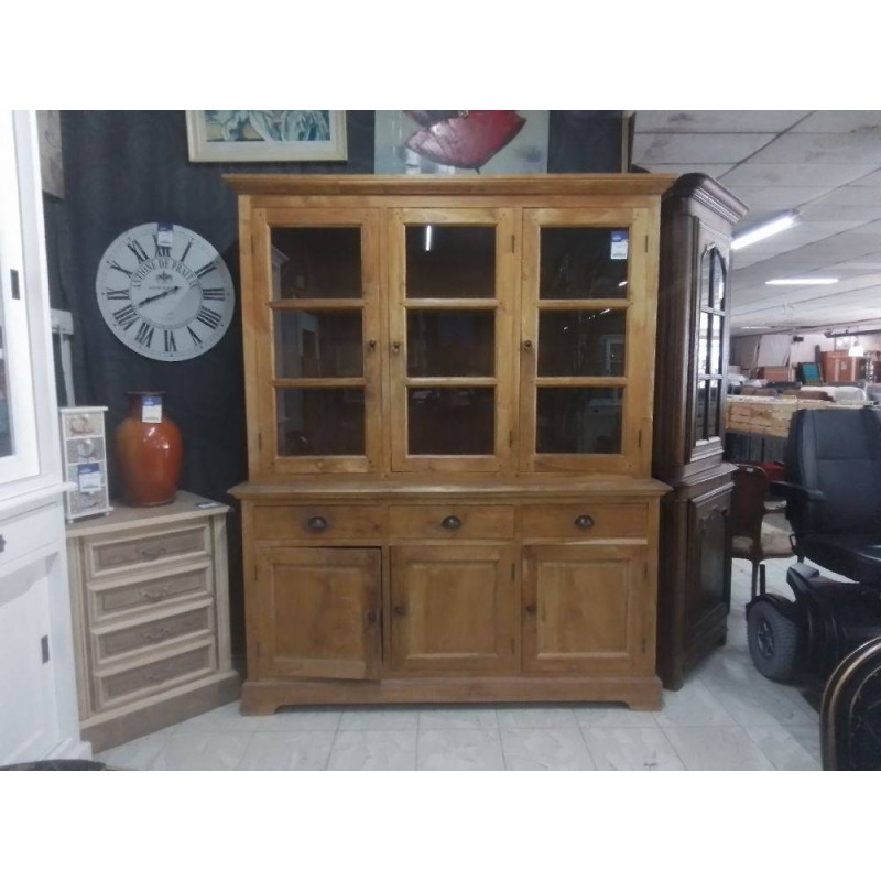 BUFFET 2 CORPS VITRE EN TECK MASSIF 
