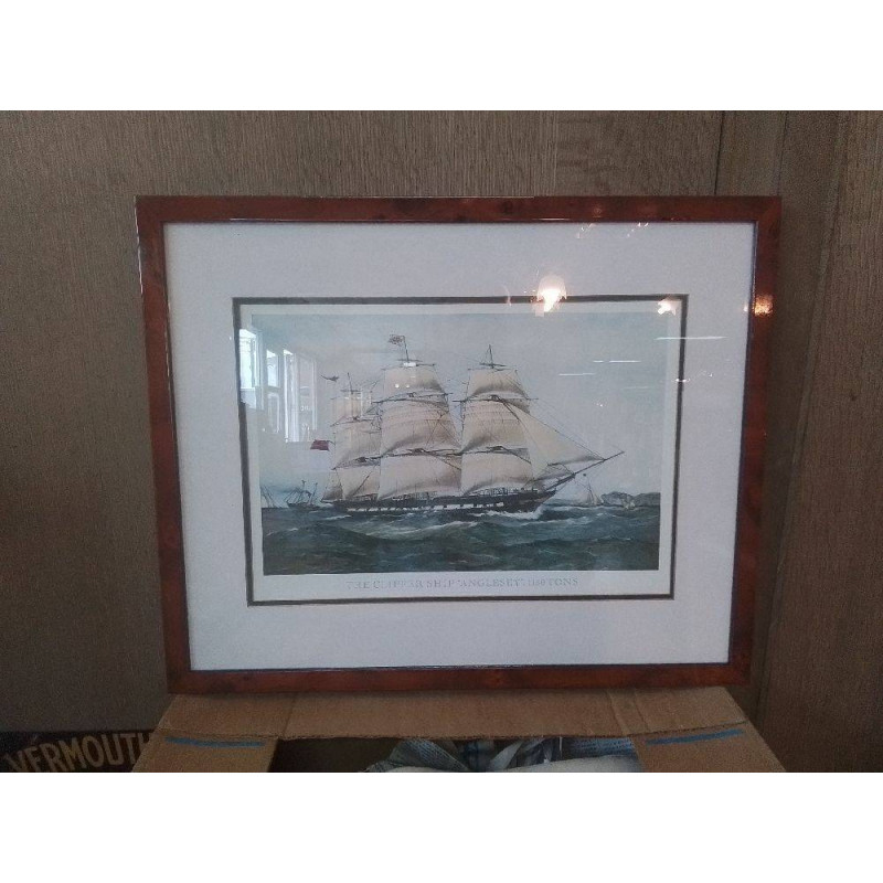 REPRO MARINE SOUS VERRE CADRE COULEUR NOYER