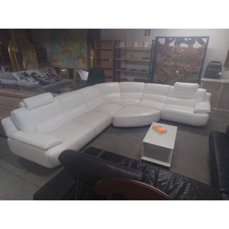 SALON D ANGLE 6 PLACES CUIR BLANC CHATEAU D AX