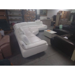 SALON D ANGLE 6 PLACES CUIR BLANC CHATEAU D AX